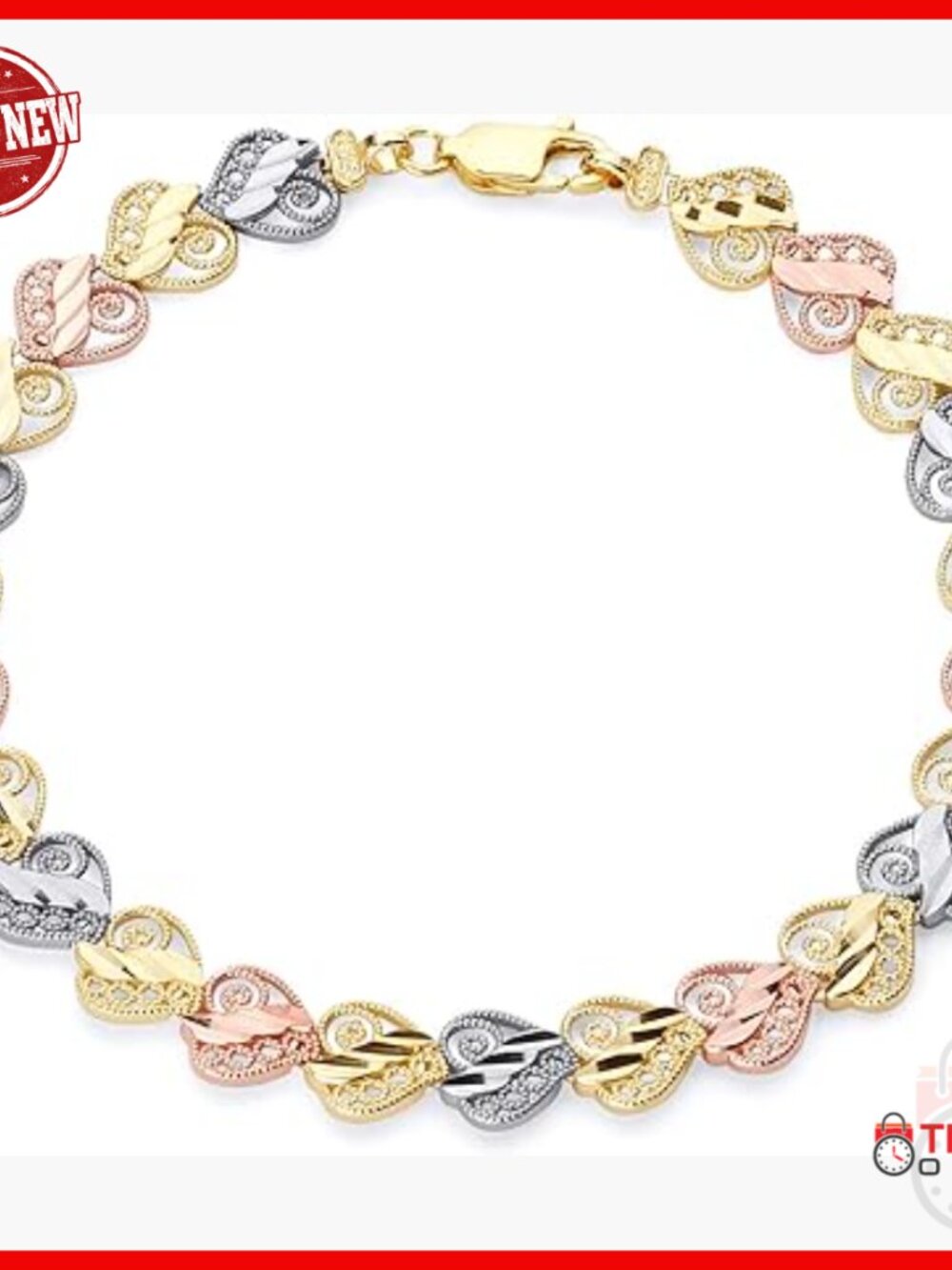 14k Tri Color Gold Bracelet 7.5 Inch Chain Link